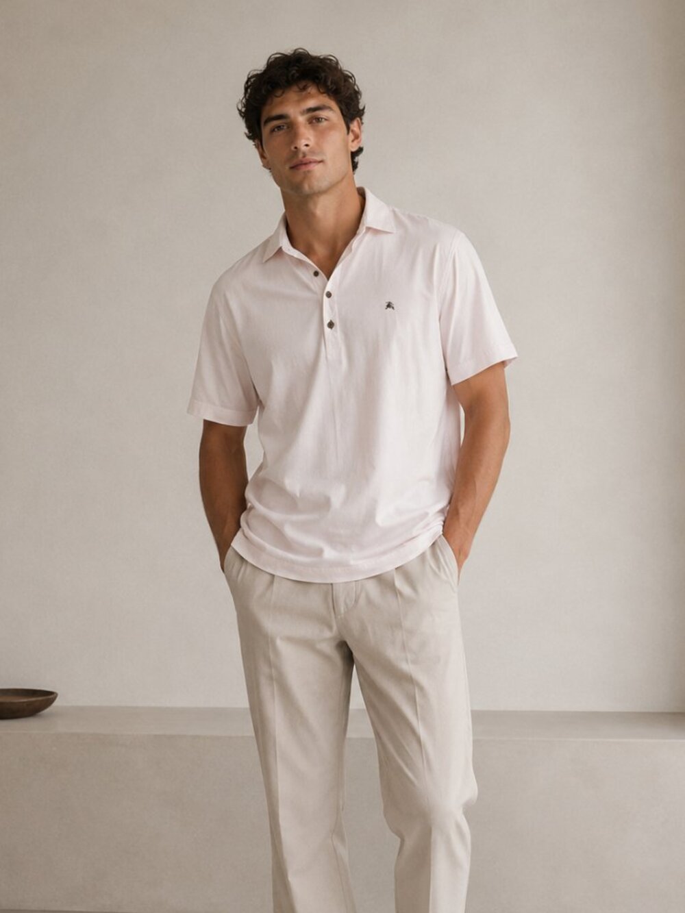 Burberry Black Label Japan Light Pink Polo Shirt Men's Medium Size 3 Cotton 0723